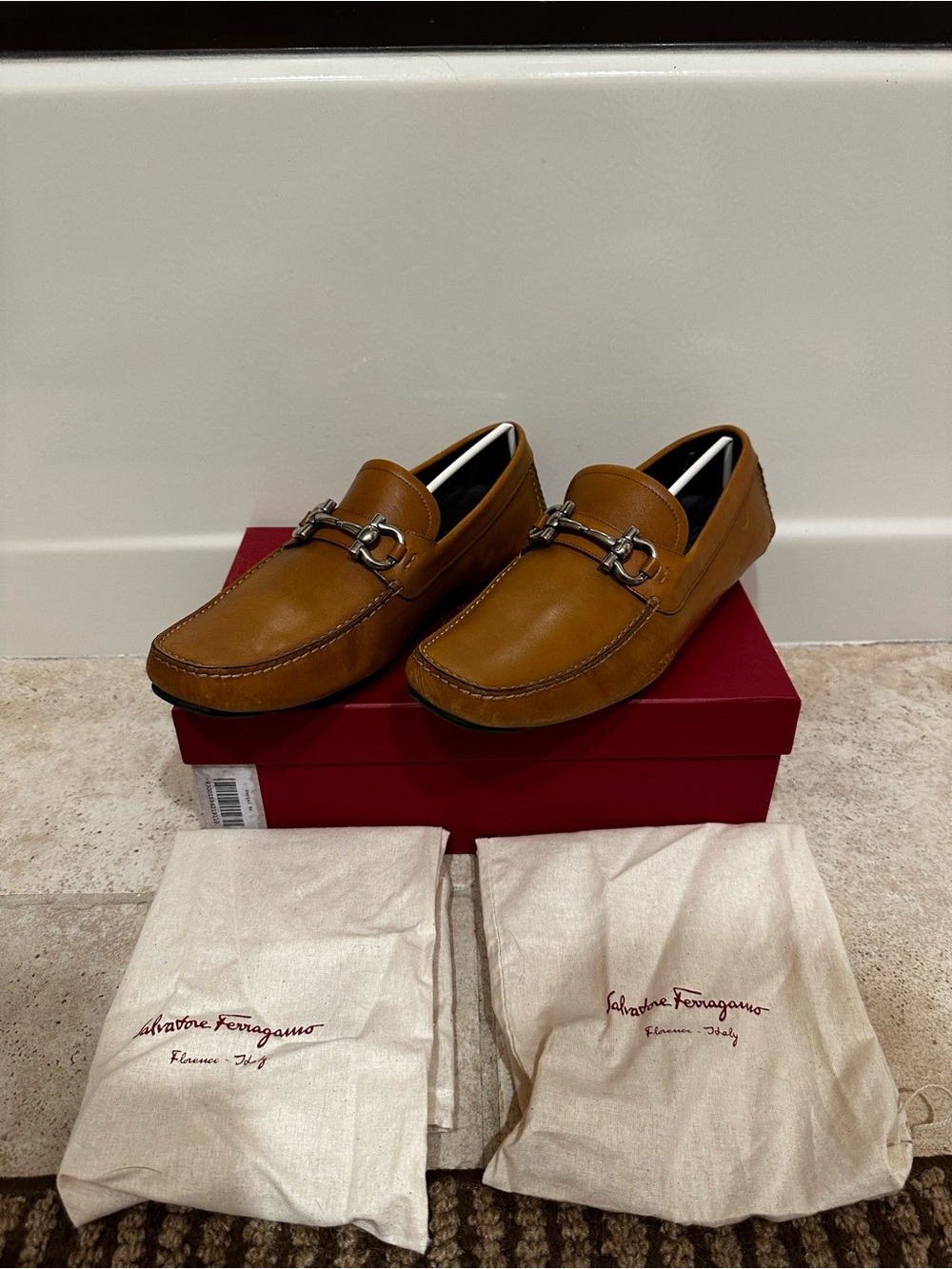 Salvatore Ferragamo Parigi Men's Cognac Leather Bit Loafers 11EE